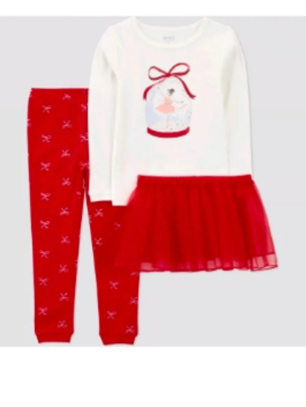 3T Carter's Girls 3pc Ballerina Red White Tutu Shirt Pants Xmas Pajama Set New